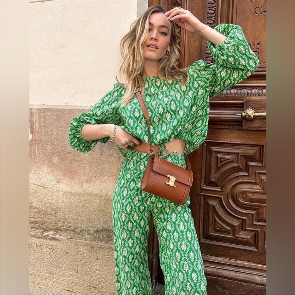 Zara Green and White Patterned Set